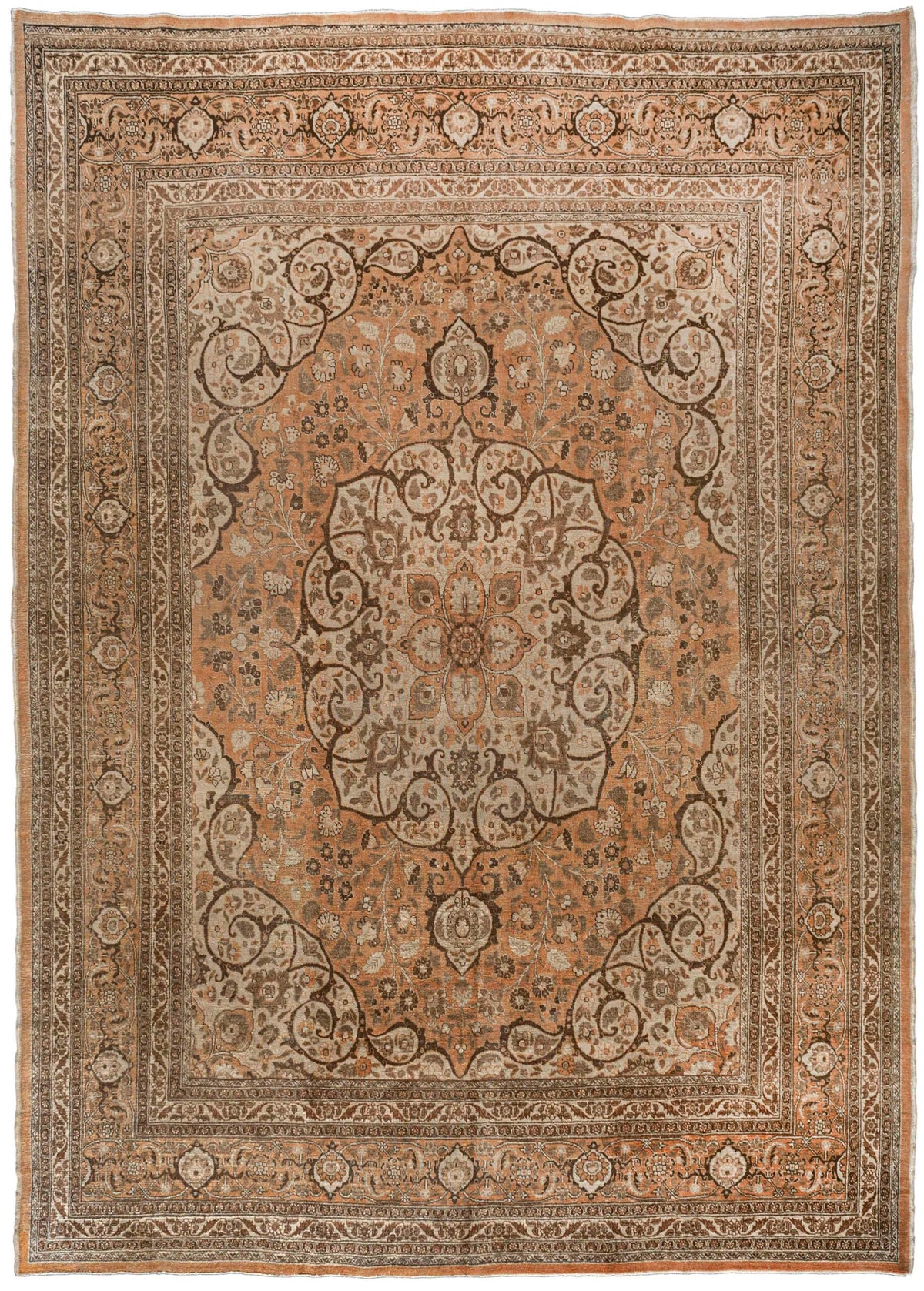 Rust, Ivory, and Brown Floral Medallion Persian Tabriz Rug 13124 — 9'5