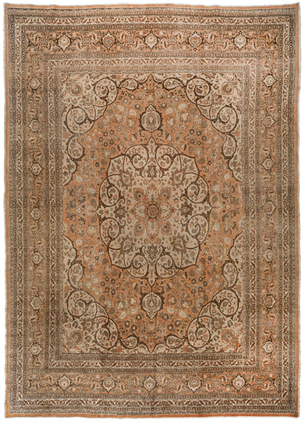 Rust, Ivory, and Brown Floral Medallion Persian Tabriz Rug 13124 — 9'5" x 13'4" - image 1