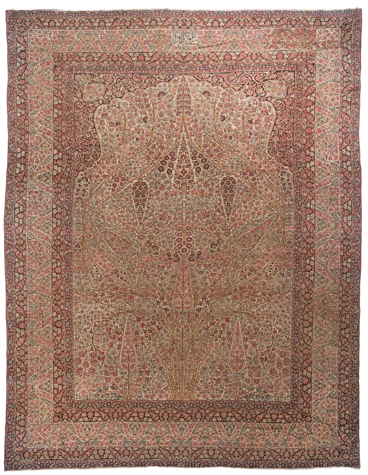Cream and Rose Tree of Life Persian Kerman Rug 15180 — 8'10