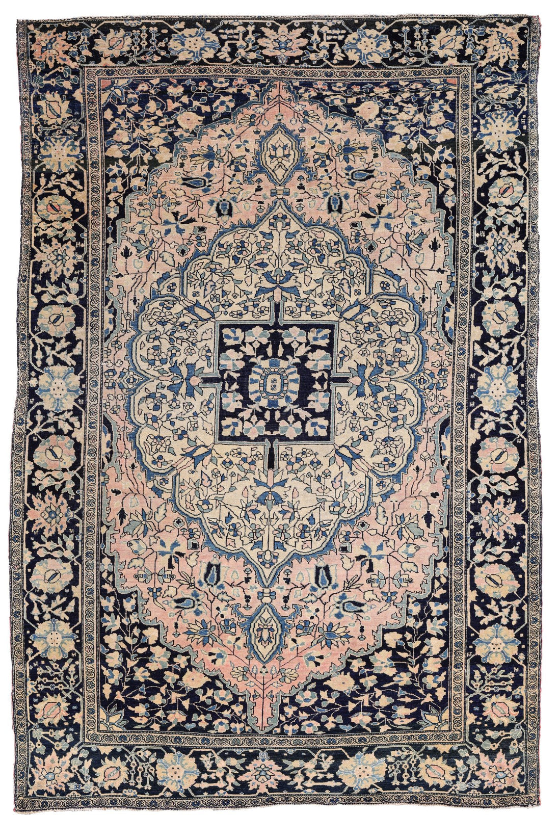 Antique Navy, Pink, and Blue Medallion Persian Fereghan Rug 04205 — 4'4" x 6'5" - image 1