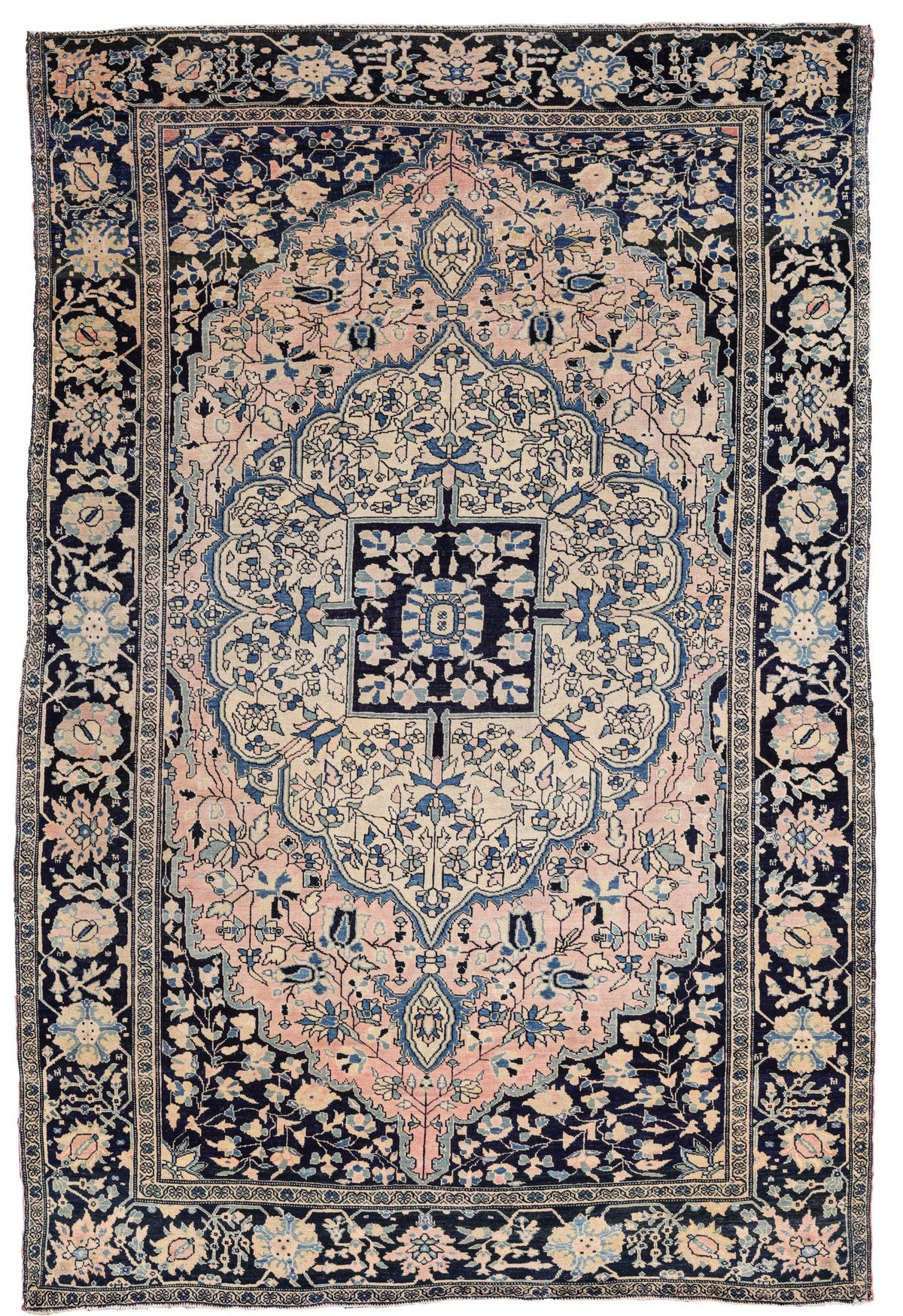 Antique Navy, Pink, and Blue Medallion Persian Fereghan Rug 04205 — 4'4
