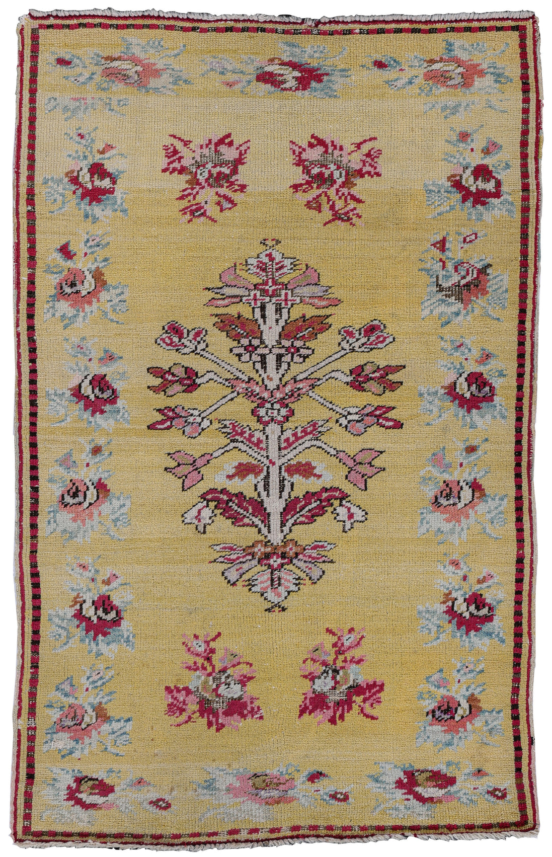 Antique Yellow and Rose Flowering Tree Turkish Rug 04223 — 3'1" x 5' - image 1