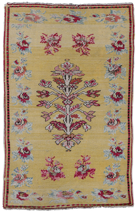 Antique Yellow and Rose Flowering Tree Turkish Rug 04223 — 3'1" x 5' - image 1