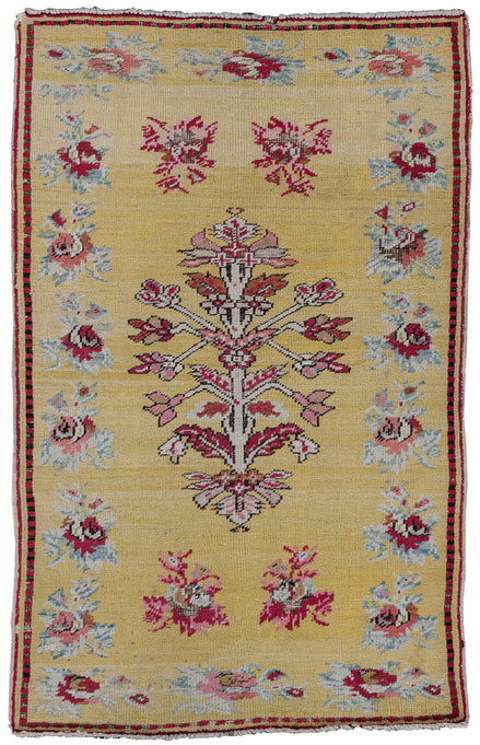 Antique Yellow and Rose Flowering Tree Turkish Rug 04223 — 3'1" x 5' - image 1