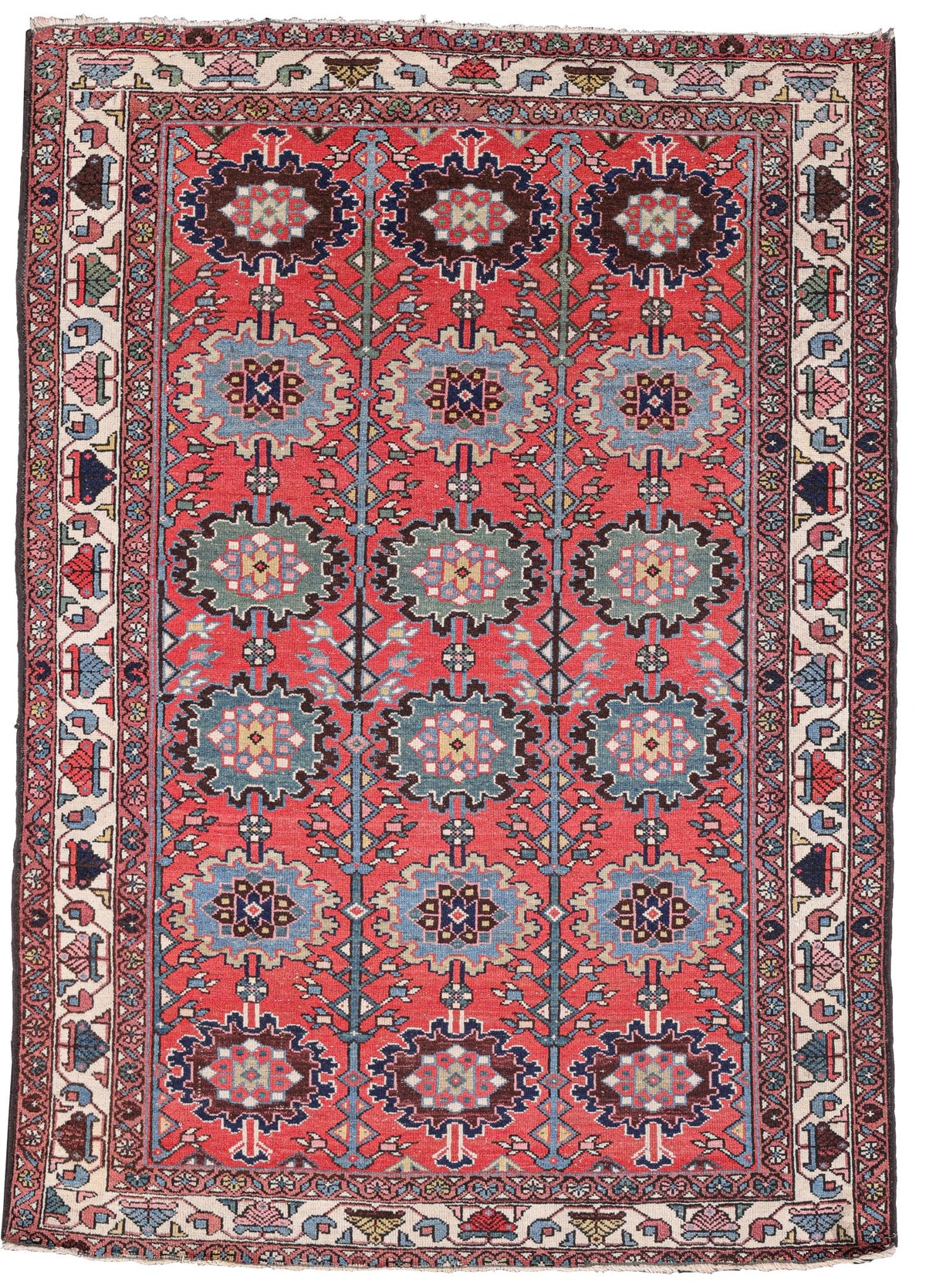 Brick Red and Blue Floral Hamadan Rug 07118 — 4'6