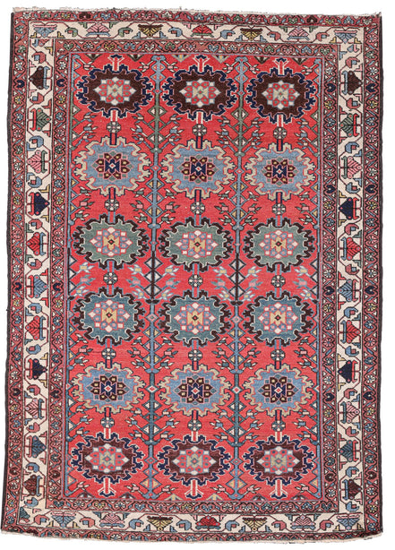 Brick Red and Blue Floral Hamadan Rug 07118 — 4'6" x 6'6" - image 1