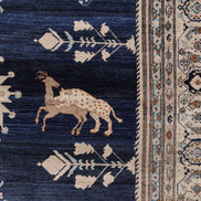 Antique Deep Blue, Cream, and Ivory Animal Design Persian Fereghan Rug 07131 — 6'8