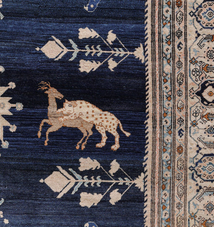 Antique Deep Blue, Cream, and Ivory Animal Design Persian Fereghan Rug 07131 — 6'8" x 8'6" - image 3