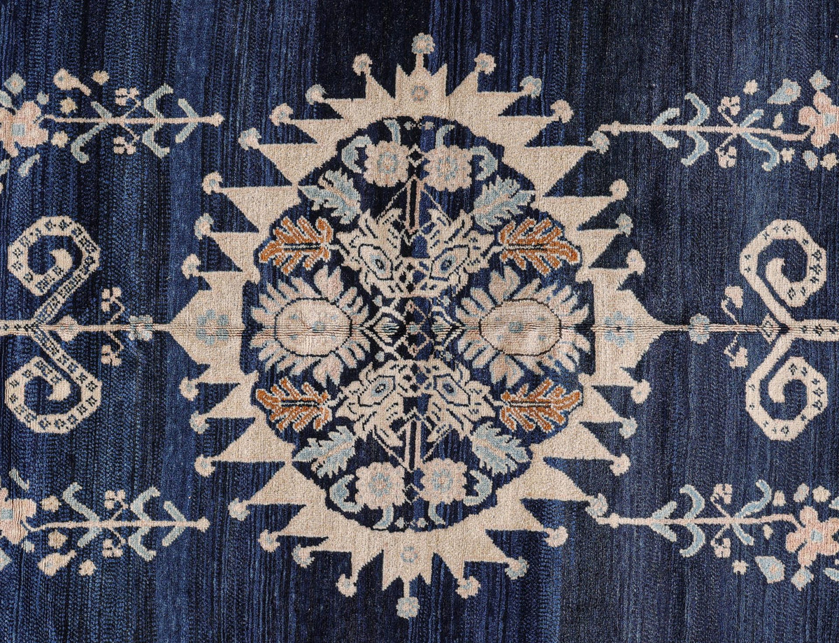 Antique Deep Blue, Cream, and Ivory Animal Design Persian Fereghan Rug 07131 — 6'8
