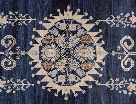 Antique Deep Blue, Cream, and Ivory Animal Design Persian Fereghan Rug 07131 — 6'8" x 8'6" - image 2