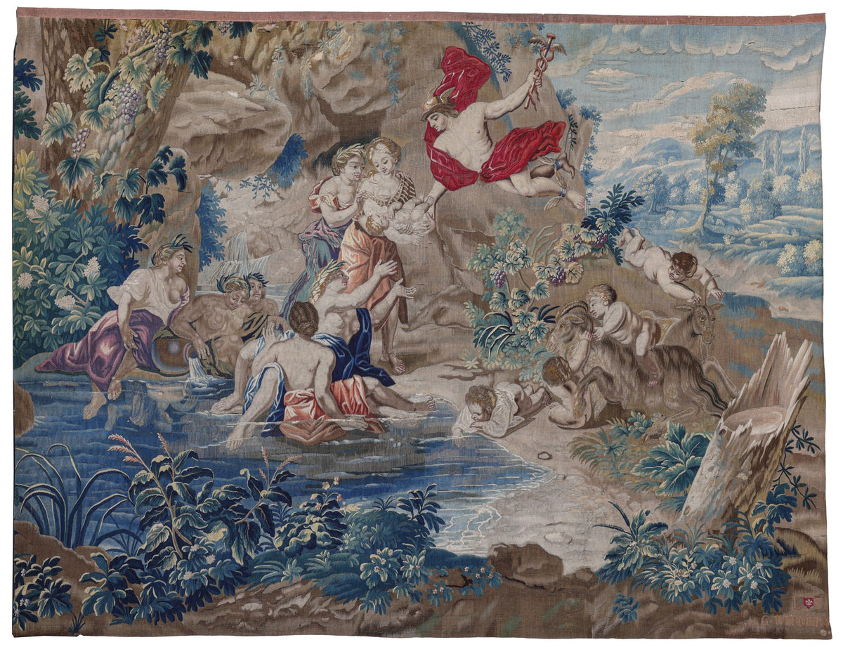 17th Century Blue and Beige Figural Landscape Tapestry 08225 — 6'6