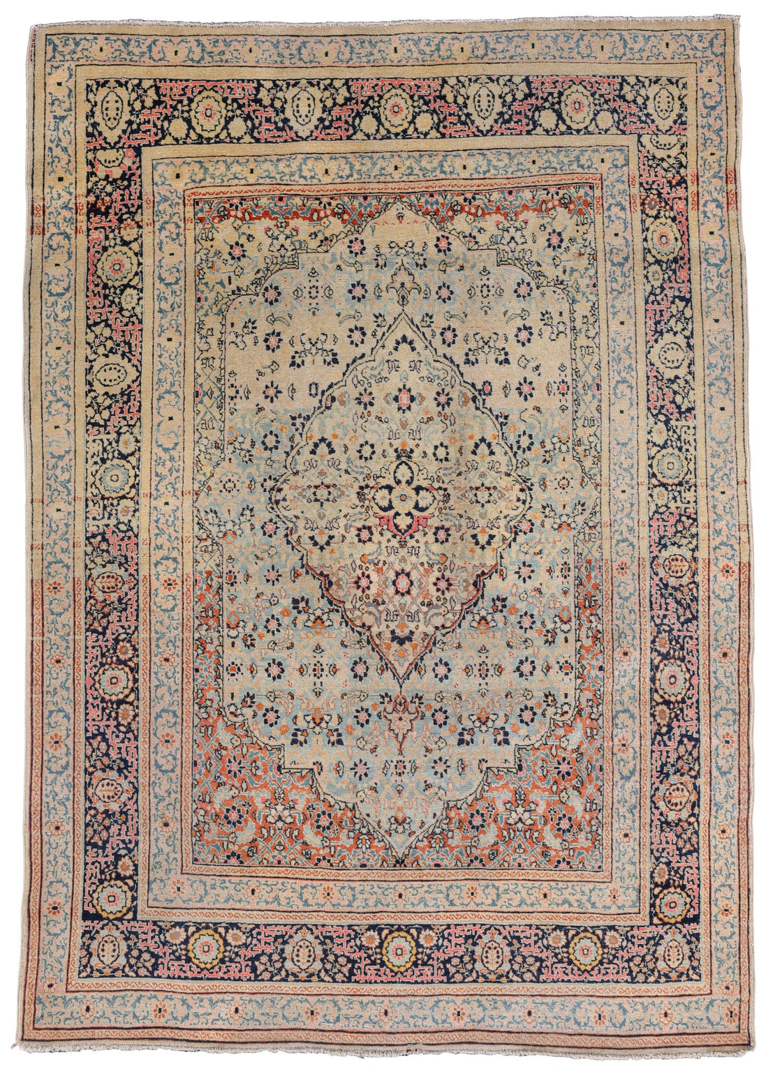 Antique Ivory, Red, and Blue Diamond Medallion Persian Tabriz Rug 10165 — 4'1" x 6' - image 1