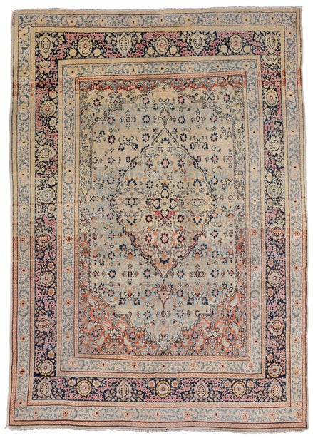 Antique Ivory, Red, and Blue Diamond Medallion Persian Tabriz Rug 10165 — 4'1" x 6' - image 1