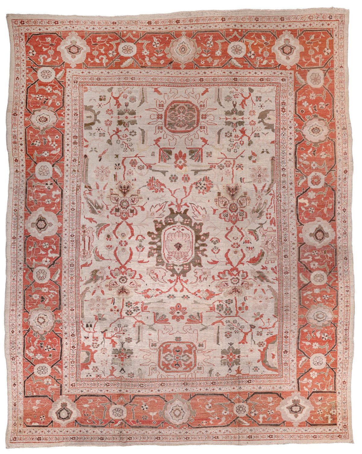 Antique Ivory and Rust Floral Persian Ziegler Sultanabad Rug 14156 — 12'4