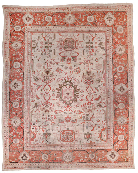 Antique Ivory and Rust Floral Persian Ziegler Sultanabad Rug 14156 — 12'4" x 15'6" - image 1