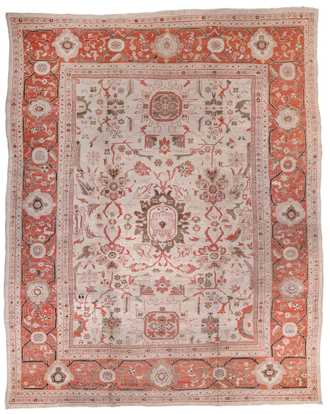Antique Ivory and Rust Floral Persian Ziegler Sultanabad Rug 14156 — 12'4" x 15'6" - image 1