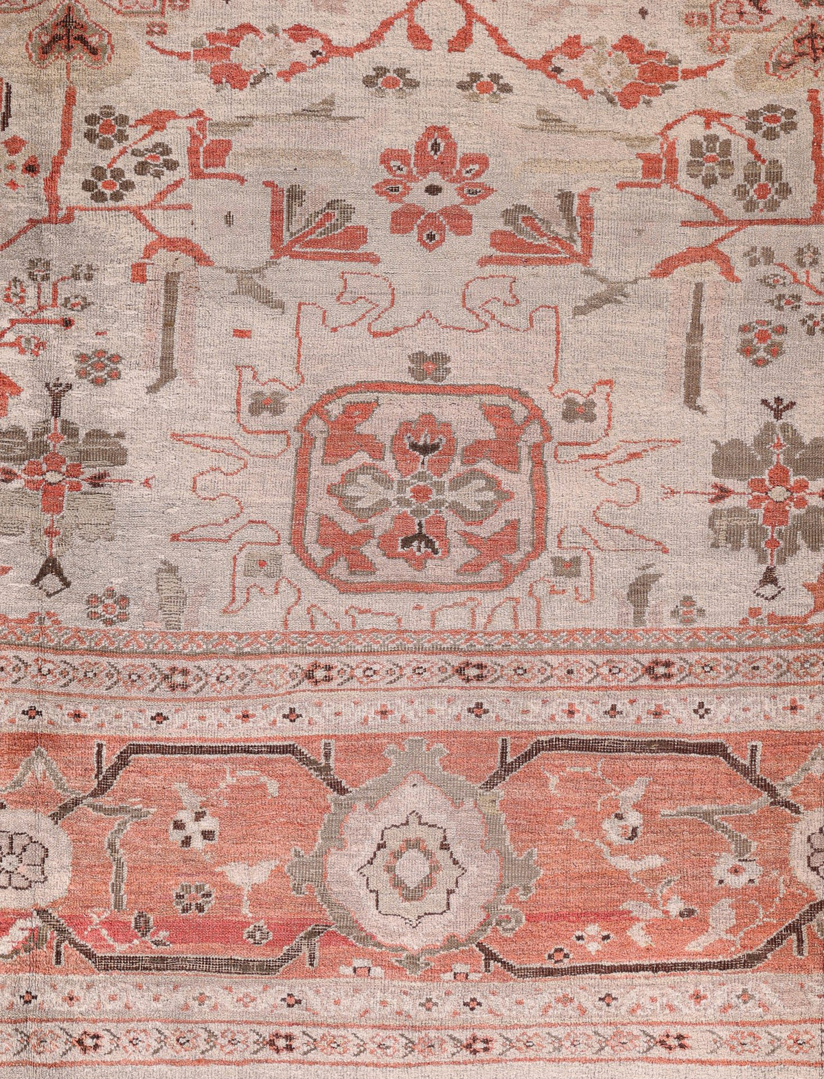 Antique Ivory and Rust Floral Persian Ziegler Sultanabad Rug 14156 — 12'4