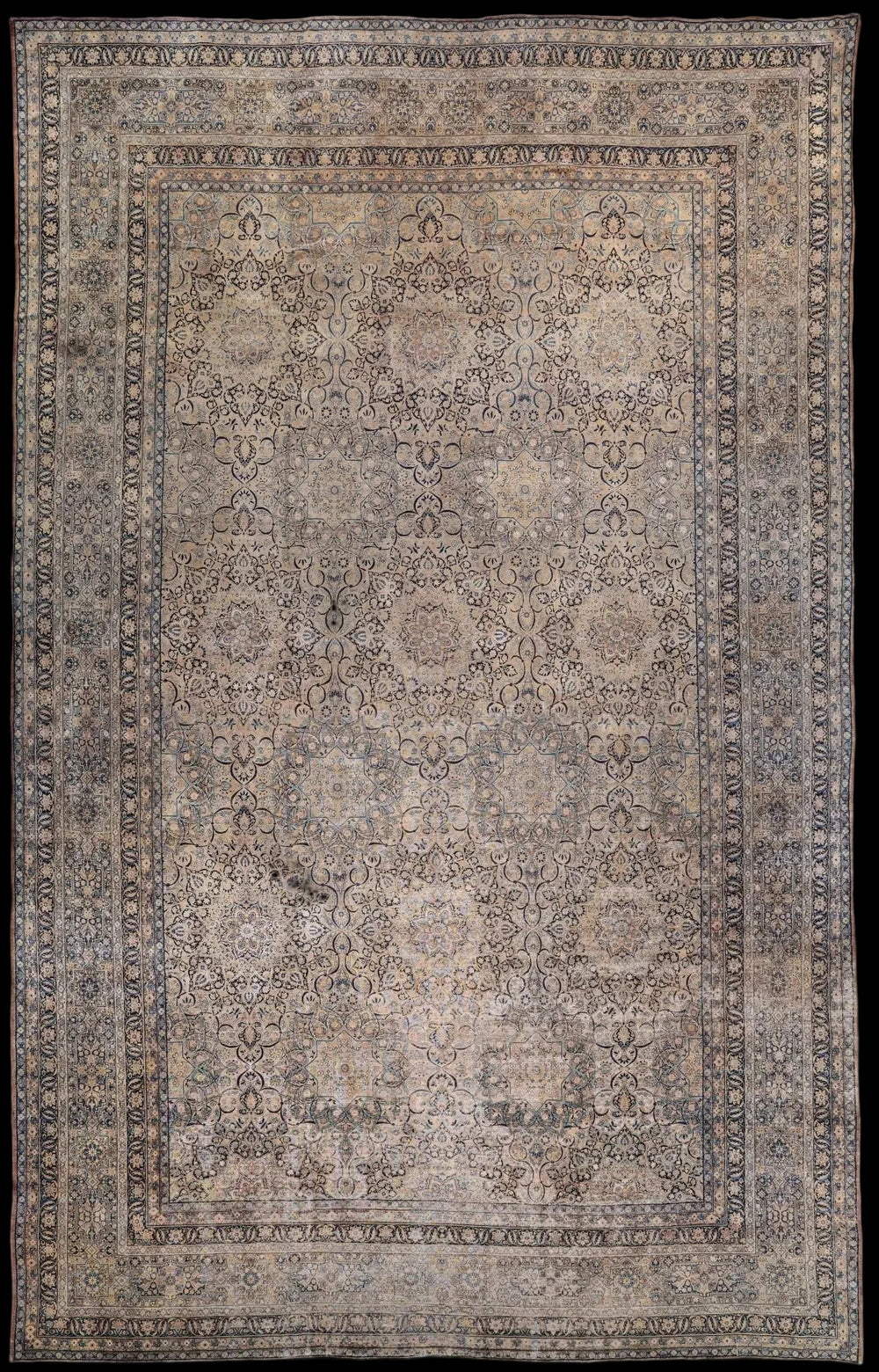 Antique Faded Blue-Gray and Beige Floral Persian Kermanshah Rug 19122 — 14'8" x 23'2"
