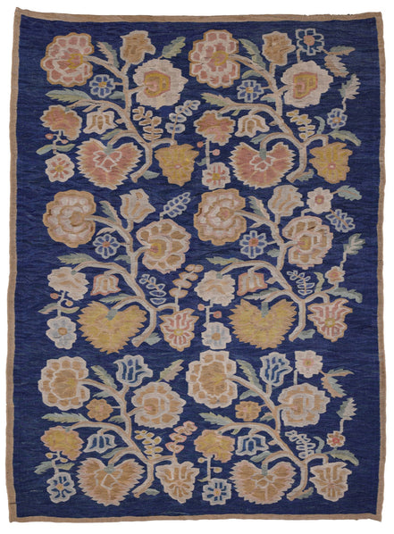 Deep Blue and Gold Floral Bessarabian Kilim 21118 — 6' x 7'8" - image 1