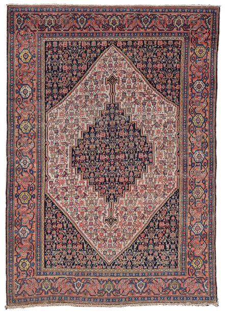 Navy Blue and Rose Diamond Medallion Persian Senna Rug 3421 — 4'6" x 6'6" - image 1
