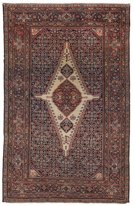 Antique Burgundy, Dark Blue, and Ivory Medallion Persian Fereghan Rug 5145 — 4'1" x 6'4" - image 1