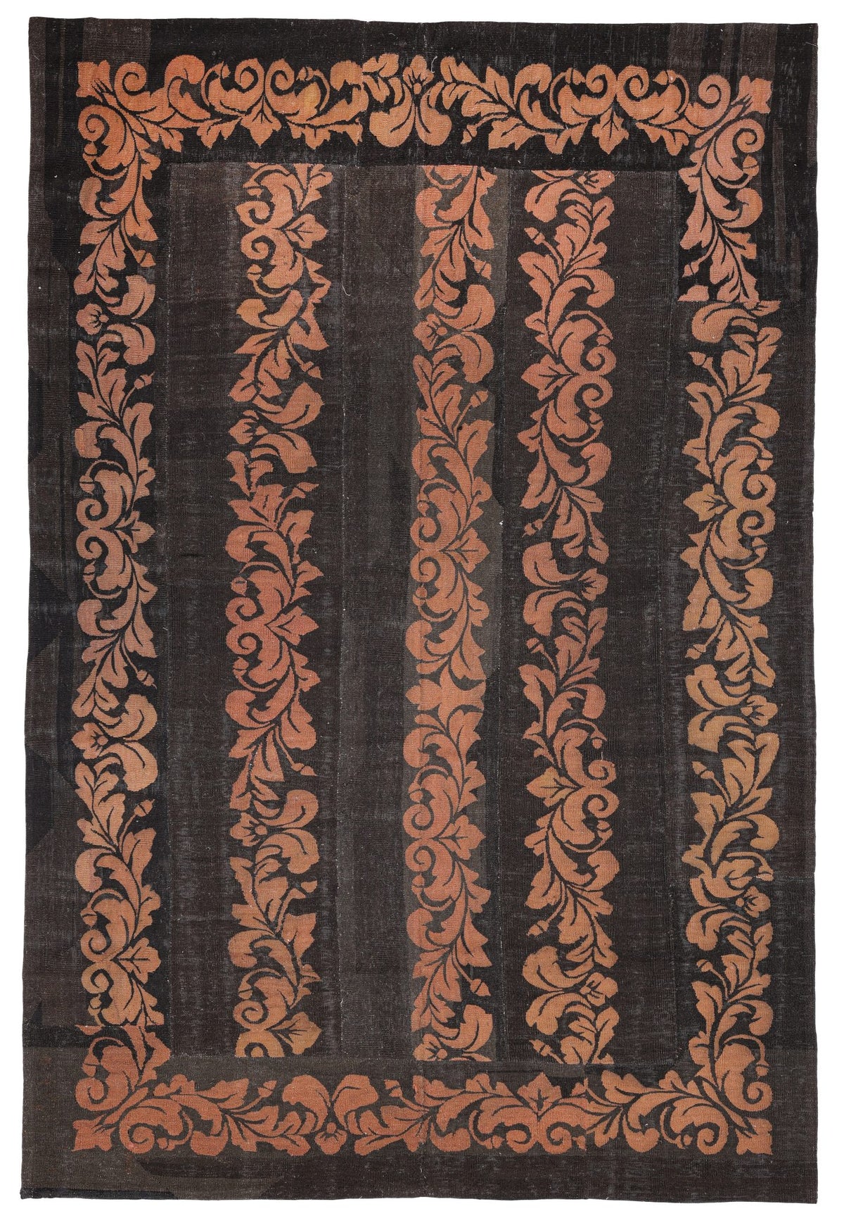 Black and Orange Acanthus Aubusson Rug 6302 — 5'3