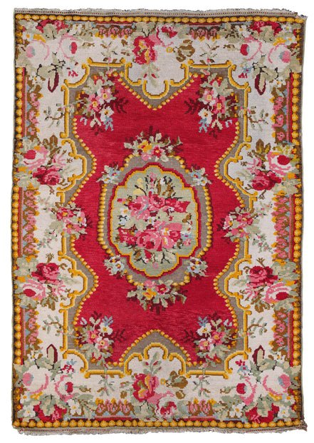 Red and Pink Floral Medallion Karabagh Rug 6329 — 4'7" x 6'6" - image 1