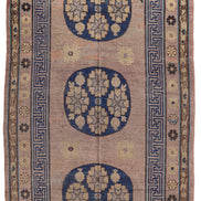 Antique Warm Taupe and Navy Triple Roundel Khotan Rug 7155 — 4'1