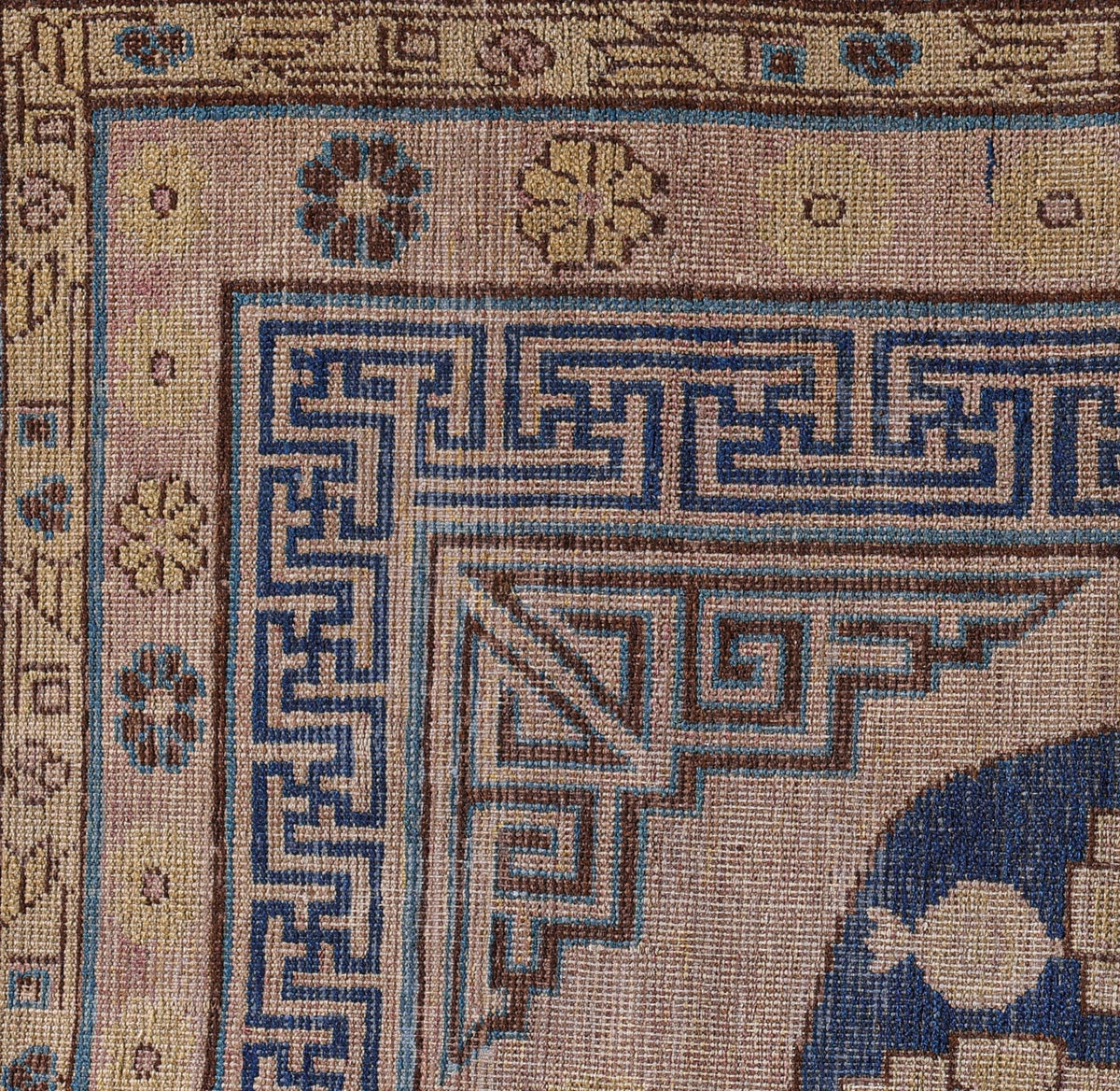 Antique Warm Taupe and Navy Triple Roundel Khotan Rug 7155 — 4'1