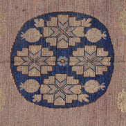 Antique Warm Taupe and Navy Triple Roundel Khotan Rug 7155 — 4'1
