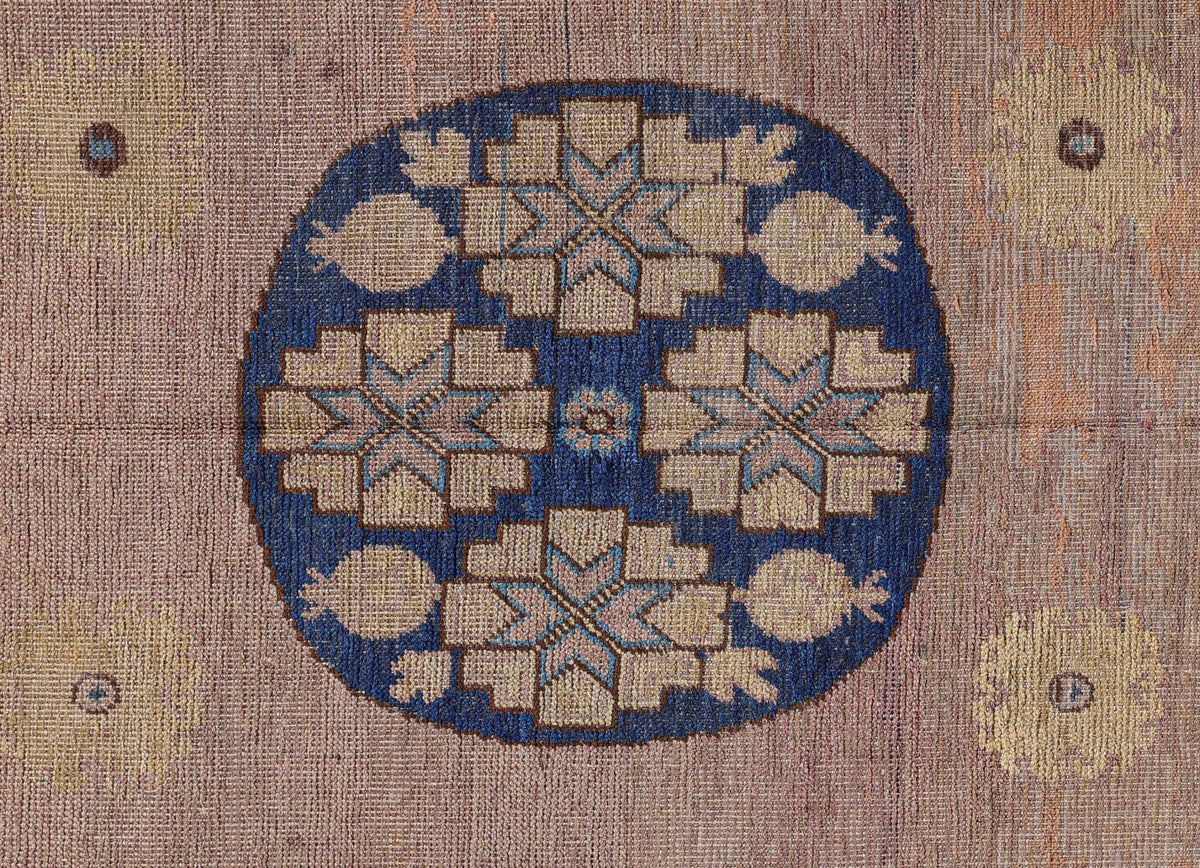 Antique Warm Taupe and Navy Triple Roundel Khotan Rug 7155 — 4'1