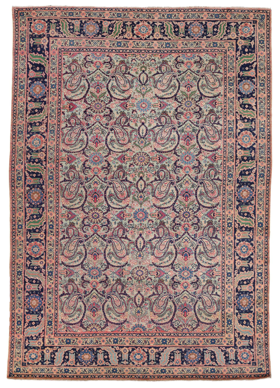 Antique Pink and Navy Boteh Persian Tabriz Rug 8266 — 4'6" x 6'4" - image 1