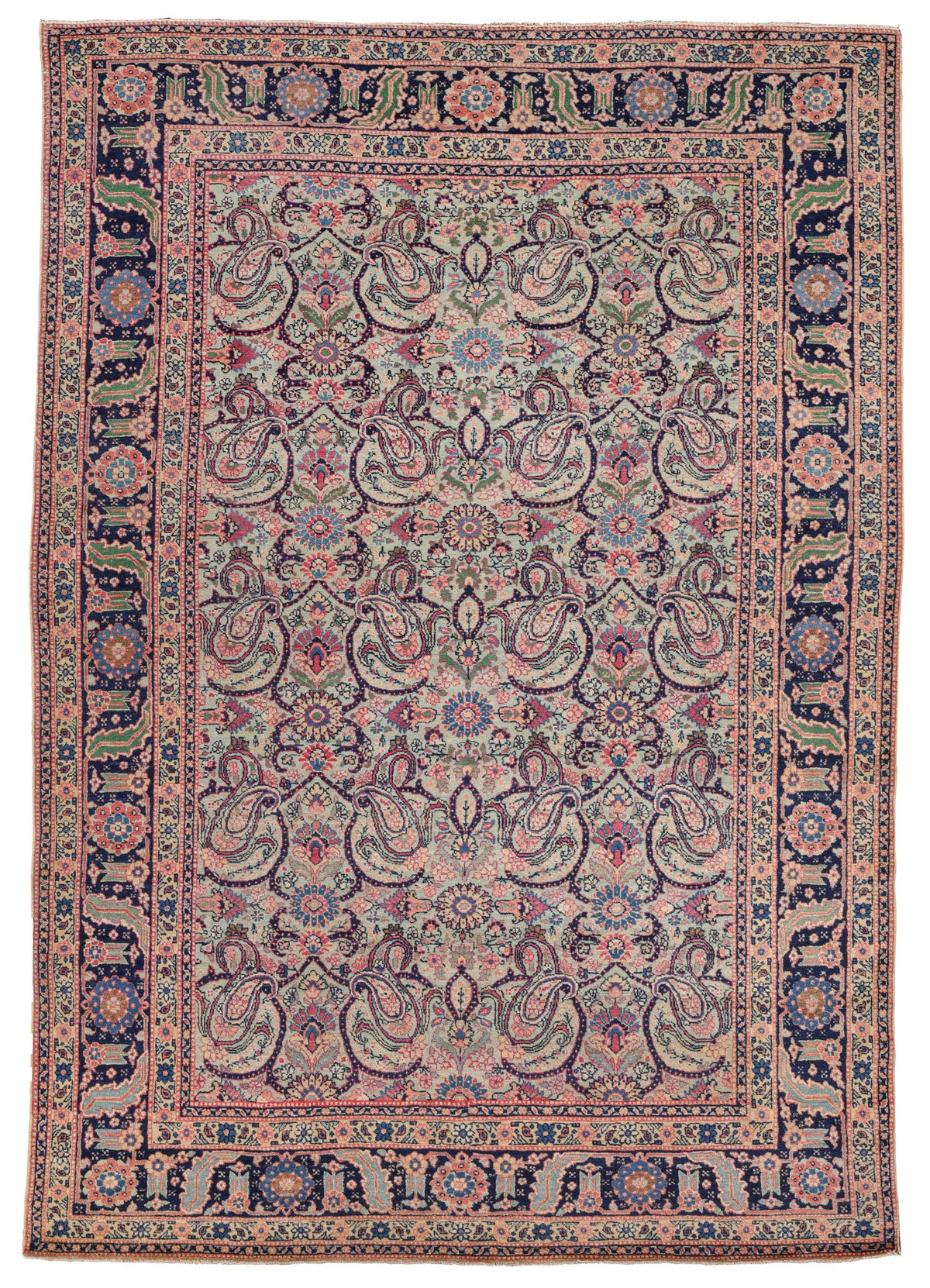 Antique Pink and Navy Boteh Persian Tabriz Rug 8266 — 4'6