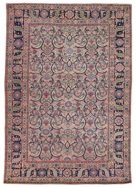 Antique Pink and Navy Boteh Persian Tabriz Rug 8266 — 4'6" x 6'4" - image 1