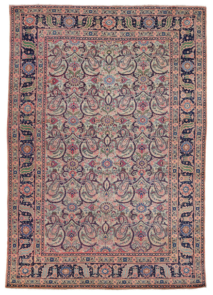 Antique Pink and Navy Boteh Persian Tabriz Rug 8266 — 4'6" x 6'4" - image 1