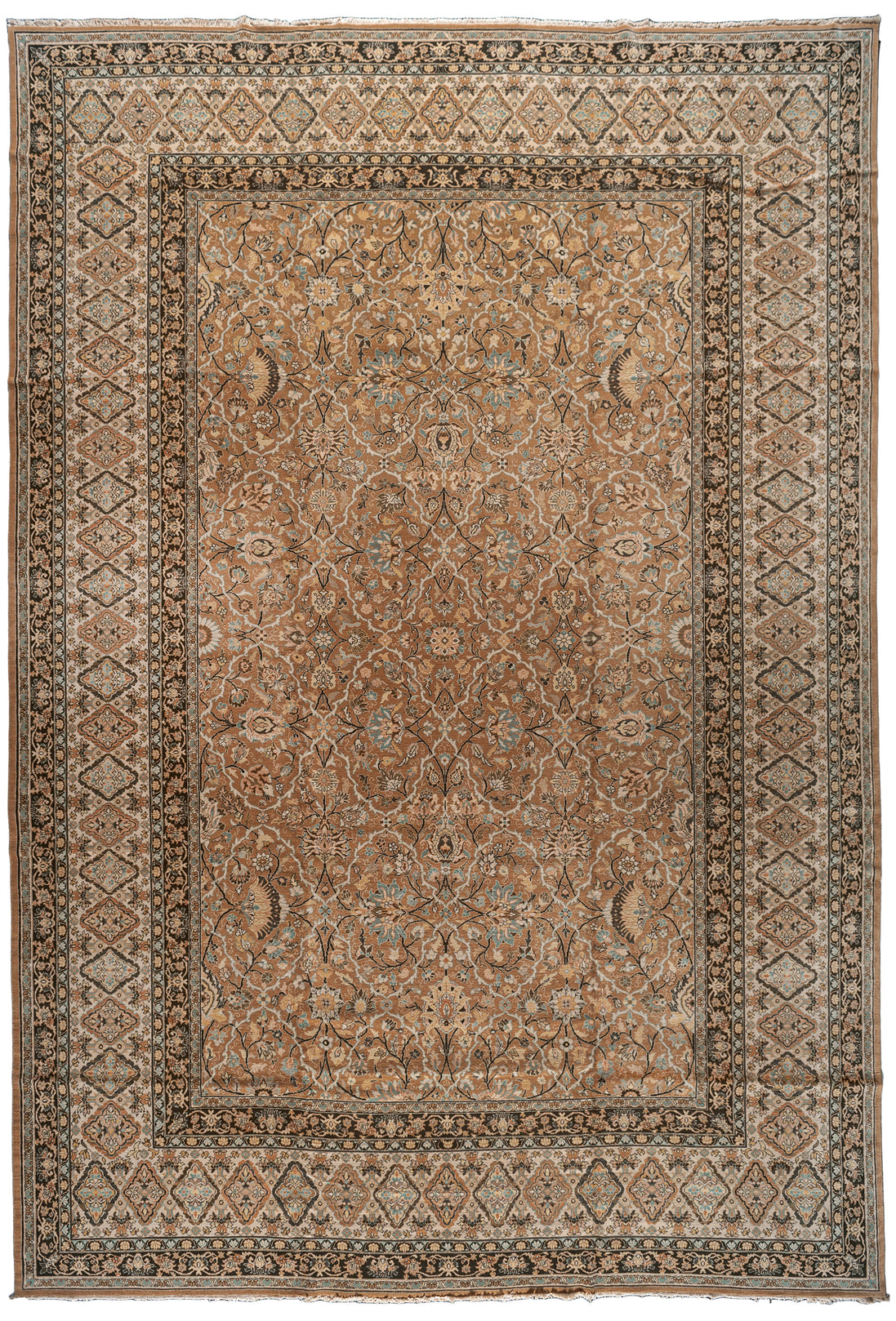 Brown and Pale Blue Floral Persian Tabriz Rug 05232 — 12' x 18'6" - image 1
