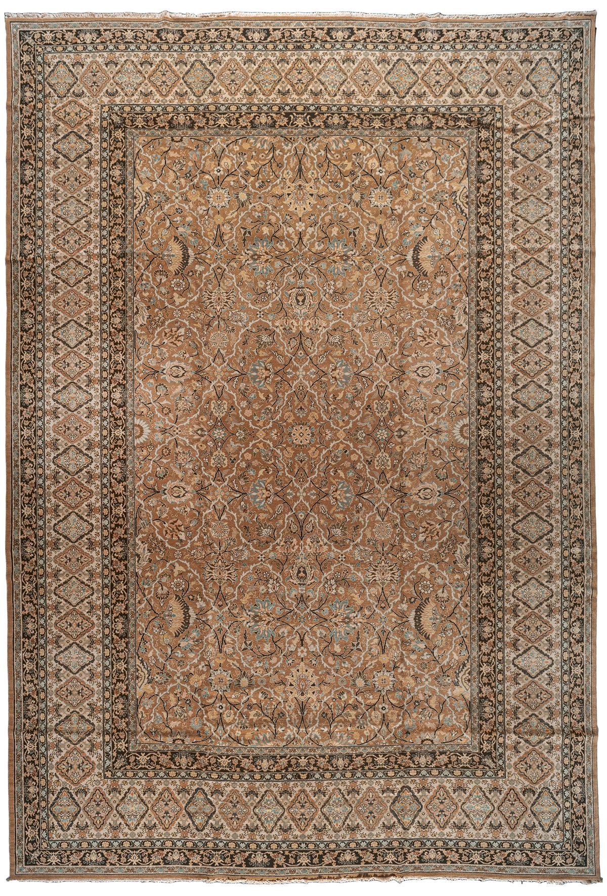 Brown and Pale Blue Floral Persian Tabriz Rug 05232 — 12' x 18'6