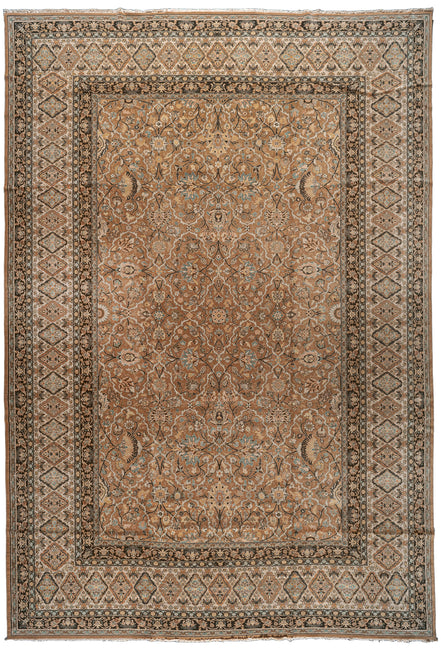 Brown and Pale Blue Floral Persian Tabriz Rug 05232 — 12' x 18'6" - image 1