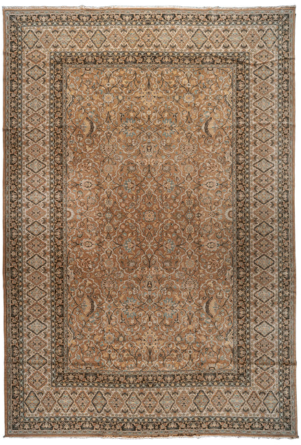 Brown and Pale Blue Floral Persian Tabriz Rug 05232 — 12' x 18'6" - image 1