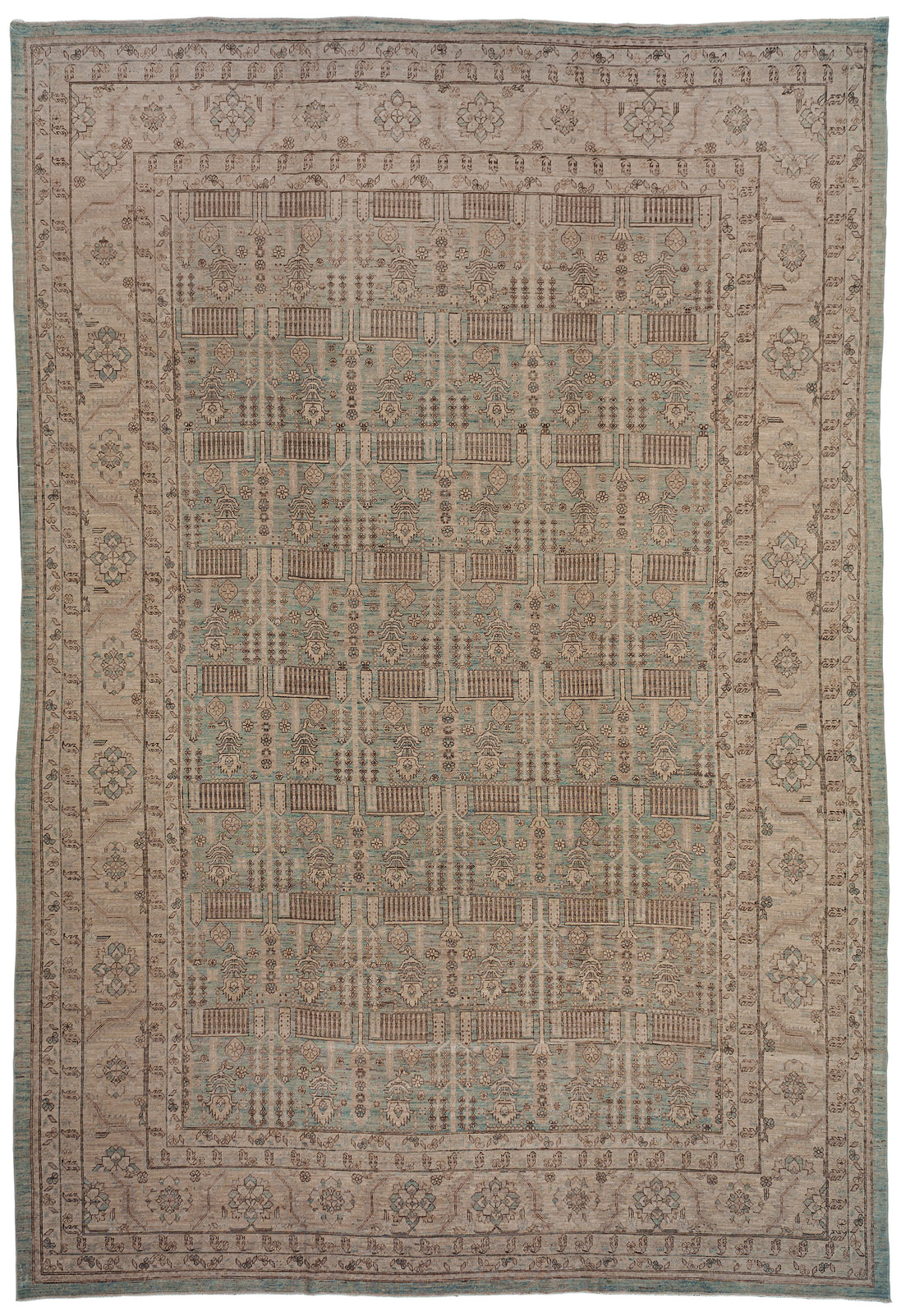 Beige and Aqua Agra Design Rug 09217 — 9'8" x 14'2" - image 1
