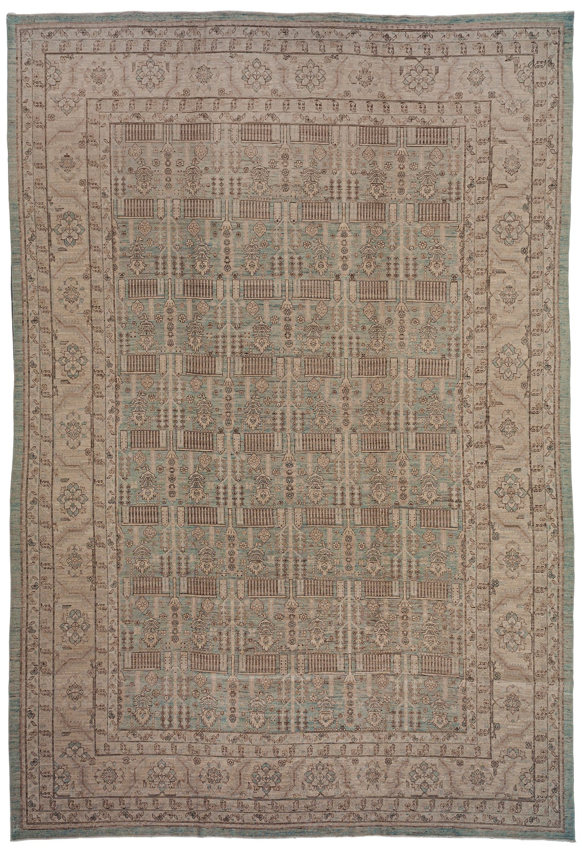 Beige and Aqua Agra Design Rug 09217 — 9'8