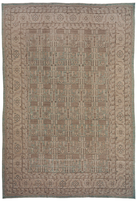 Beige and Aqua Agra Design Rug 09217 — 9'8" x 14'2" - image 1