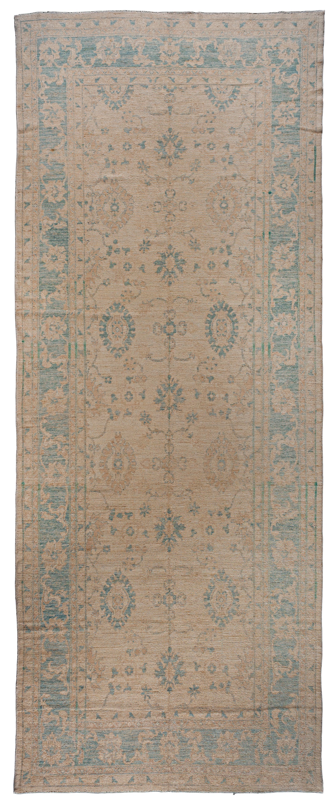 Aqua and Beige Palmette Turkish Oushak Rug 13176 — 6'10" x 17'3" - image 1