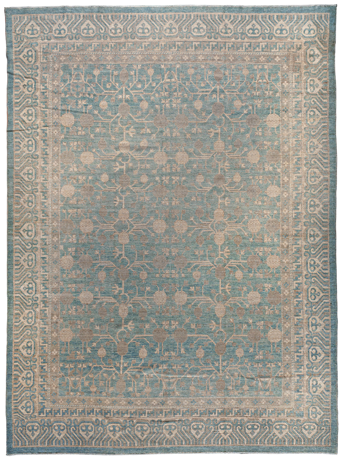 Faded Blue and Tan Floral Khotan Rug 14128 — 10' x 13'8" - image 1