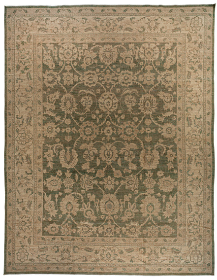 Dark Green and Beige Palmette Persian Sultanabad Rug 14129 — 9'3" x 11'8" - image 1