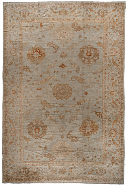 Tan, Taupe, and Warm Brown Botanical Turkish Oushak Rug 16116 — 12'9" x 18'6" - image 1