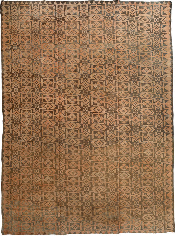 Camel and Brown Geometric Turkish Kilim 11234 — 8' x 11' - image 1