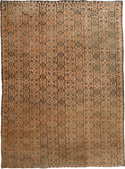 Camel and Brown Geometric Turkish Kilim 11234 — 8' x 11' - image 1