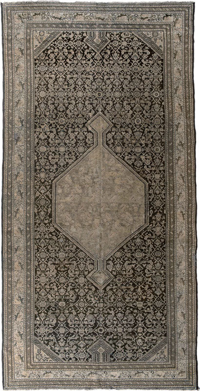 Antique Black and Beige Diamond Medallion Persian Malayer Rug 06029 — 6'8" x 13'1" - image 1