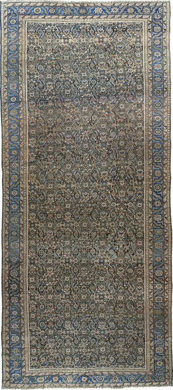 Deep Blue and Ivory Botanical Bakshaish Runner 11245 — 8'1" x 20' - image 1